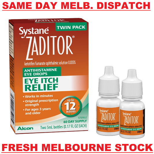 Systane Zaditor Eye Itch Relief - Allergy Eye Drops + Antihistamine 2 x 5mL 2PK