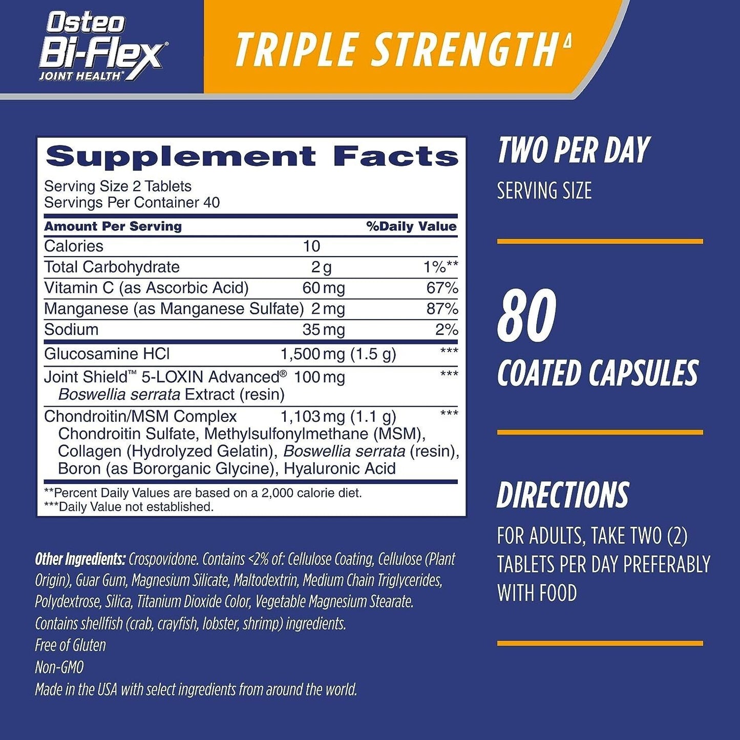 Osteo Bi-Flex Joint Health TRIPLE STRENGTH Vitamin C + Glucosamine HCI - 80 Tabs