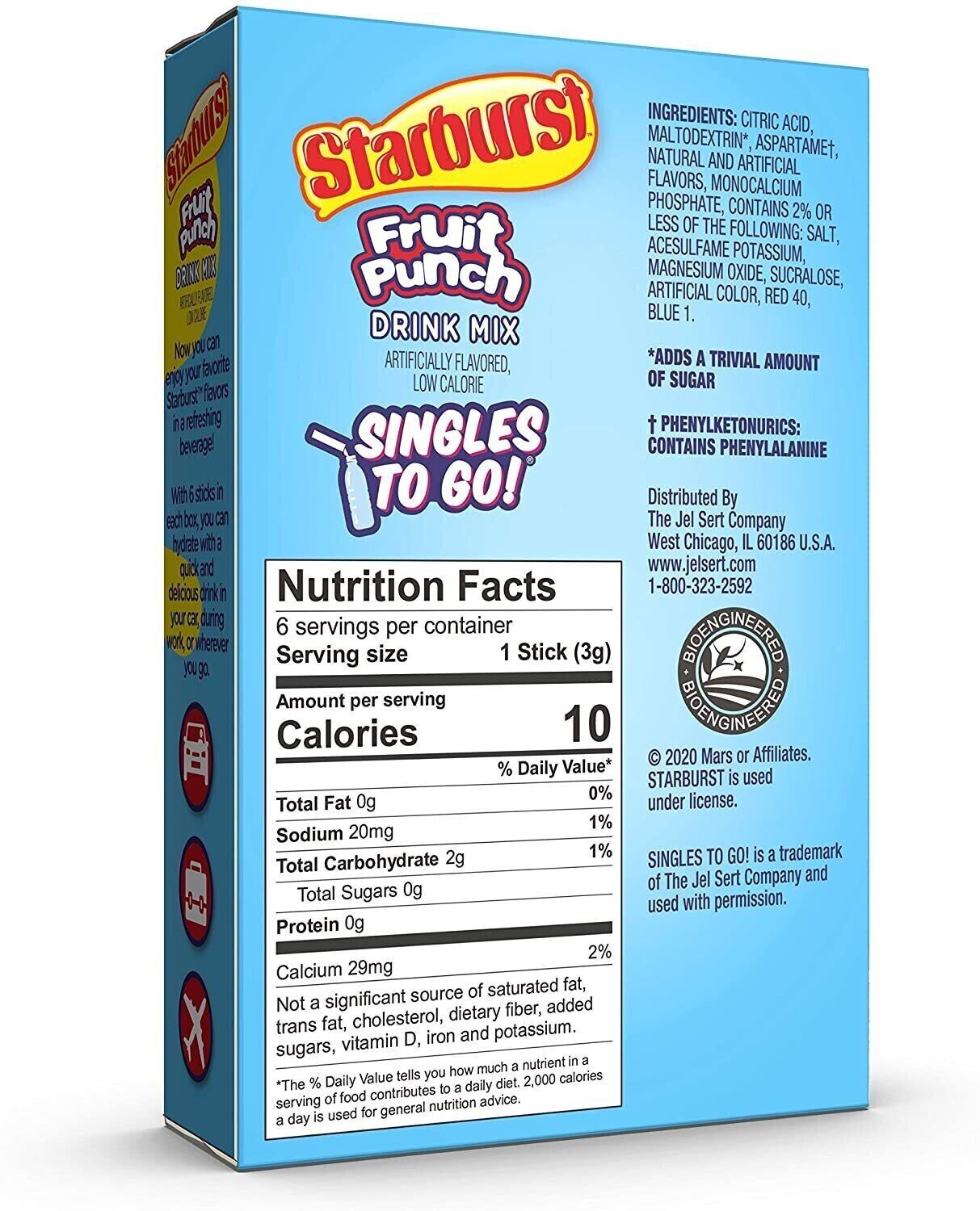 Starburst Drink Mix (sugar free powder) - 4 Flavour Choices - 6 Servings