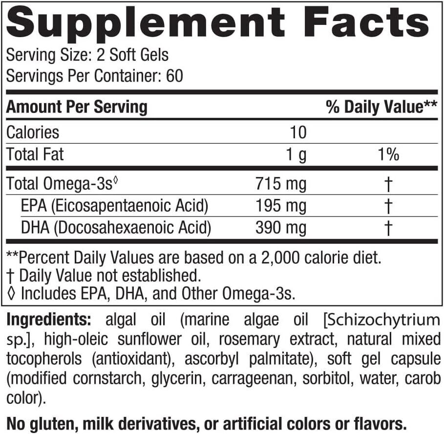 NORDIC NATURALS Algae Omega-3 715mg - Plant Based EPA DHA Vegan - 120 Soft Gels