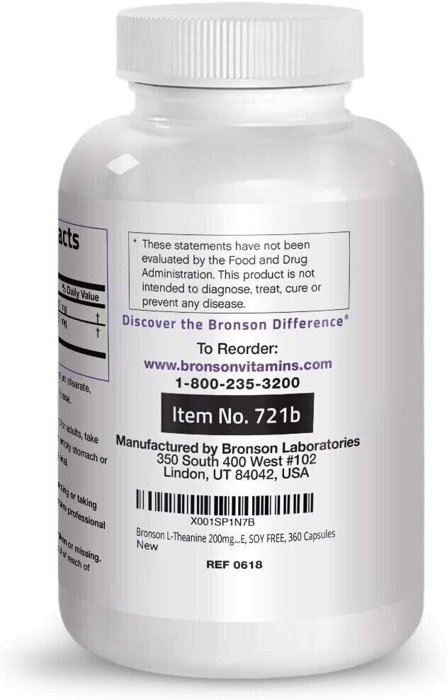 L-Theanine 200mg 360 Caps Bronson DOUBLE STRENGTH - PREMIUM QUALITY - MEGA VALUE