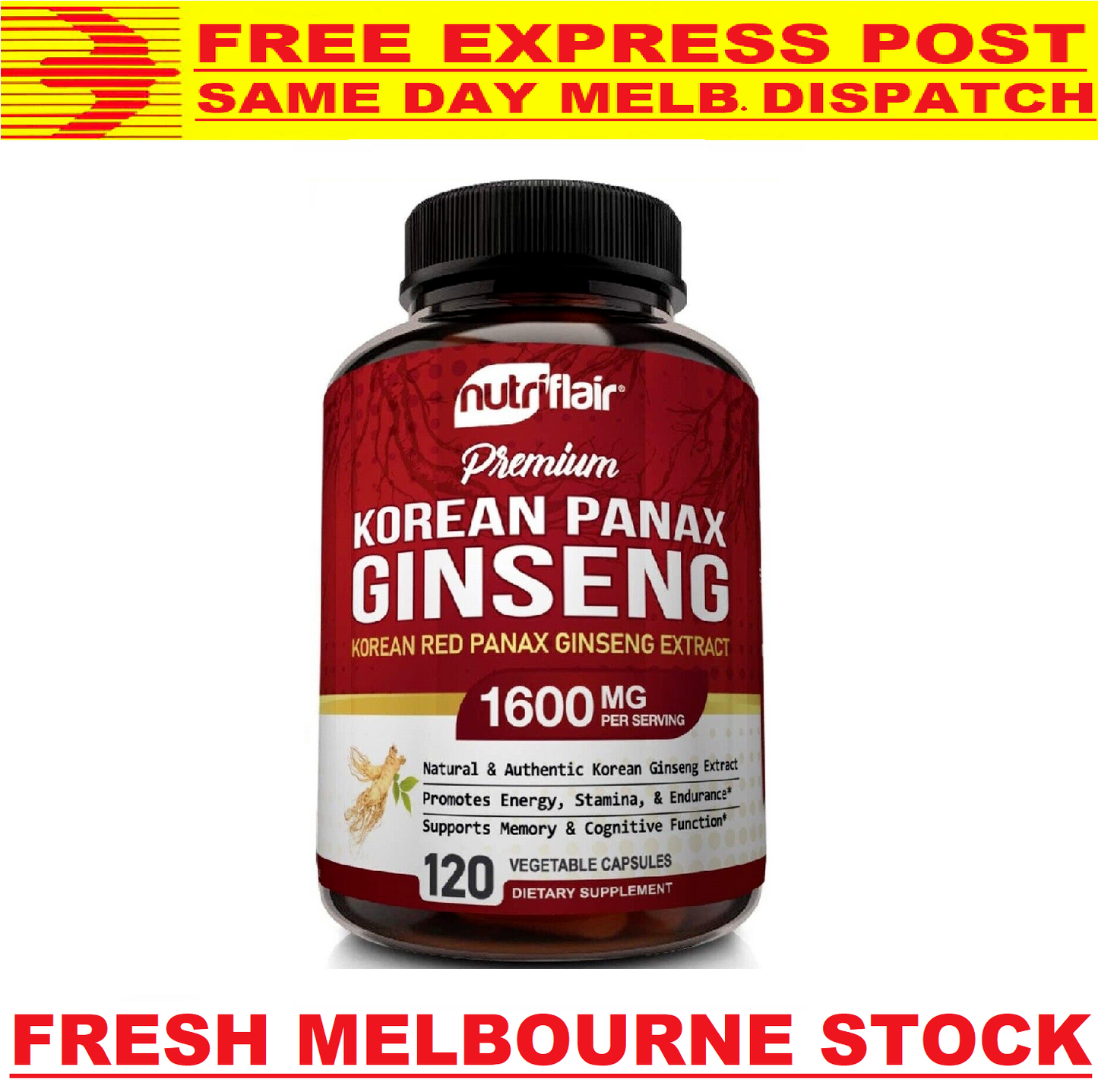 NutriFlair Korean Red Panax Ginseng 1600mg 120 Capsules - FREE EXPRESS POST!