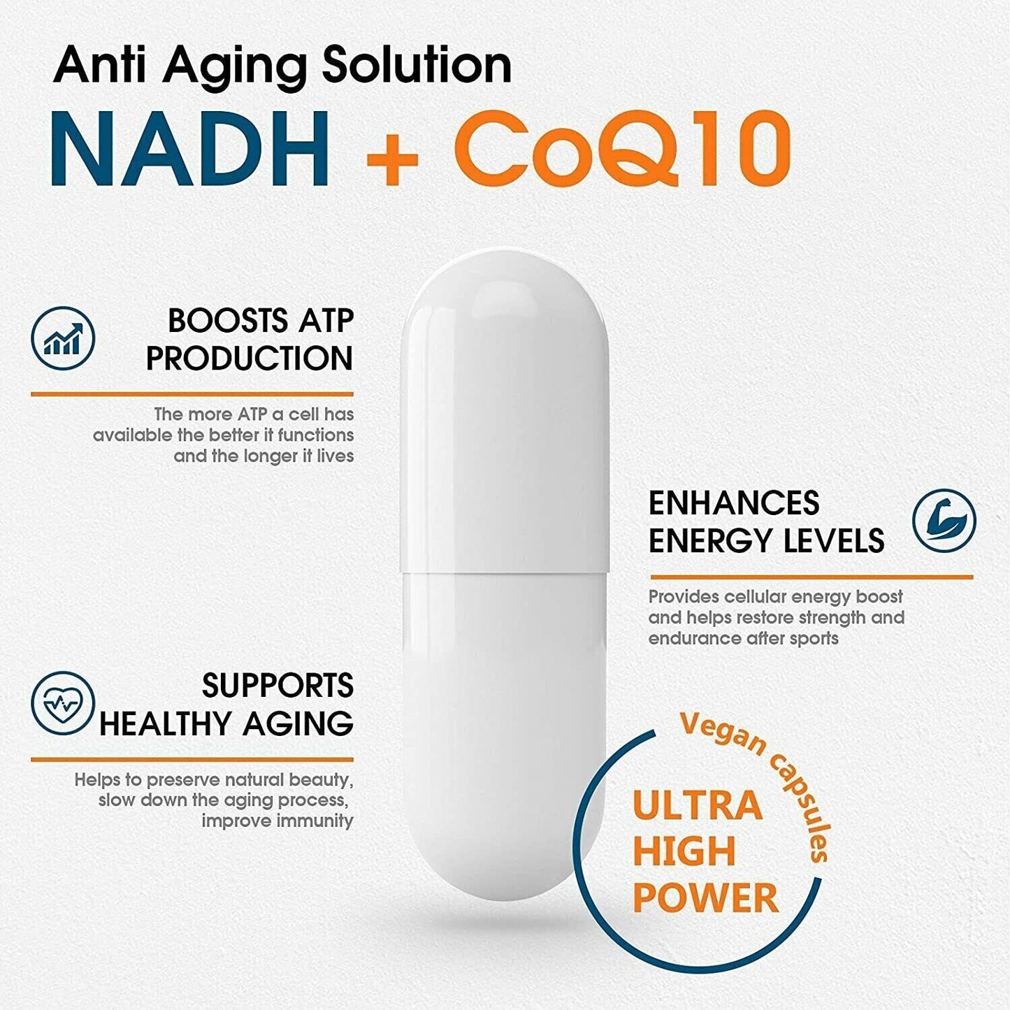 NADH 50mg + Ubiquinol 200mg + D-Ribose 150mg ANTI-AGING FORMULA NAD+ Booster