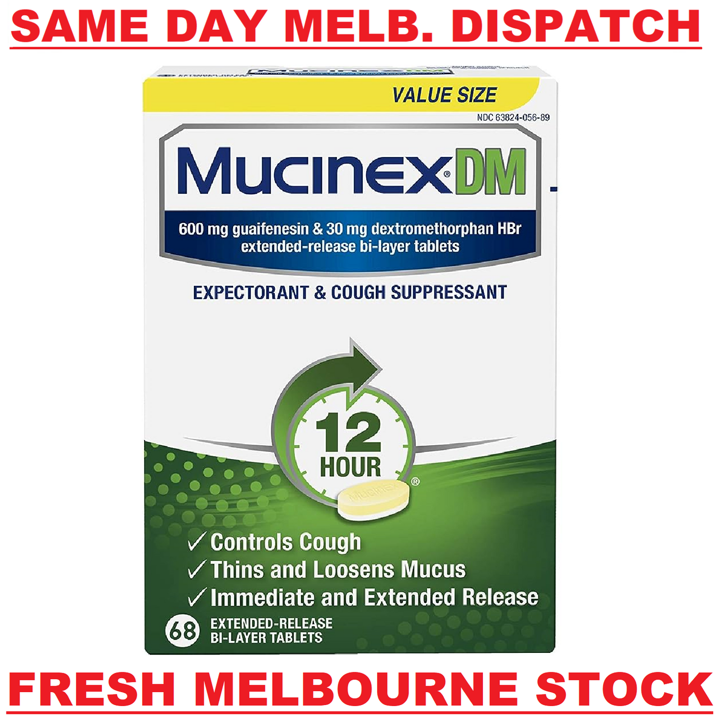 Mucinex DM Guaifenesin 600mg Expectorant & Cough Control Suppressant 68 Tablets