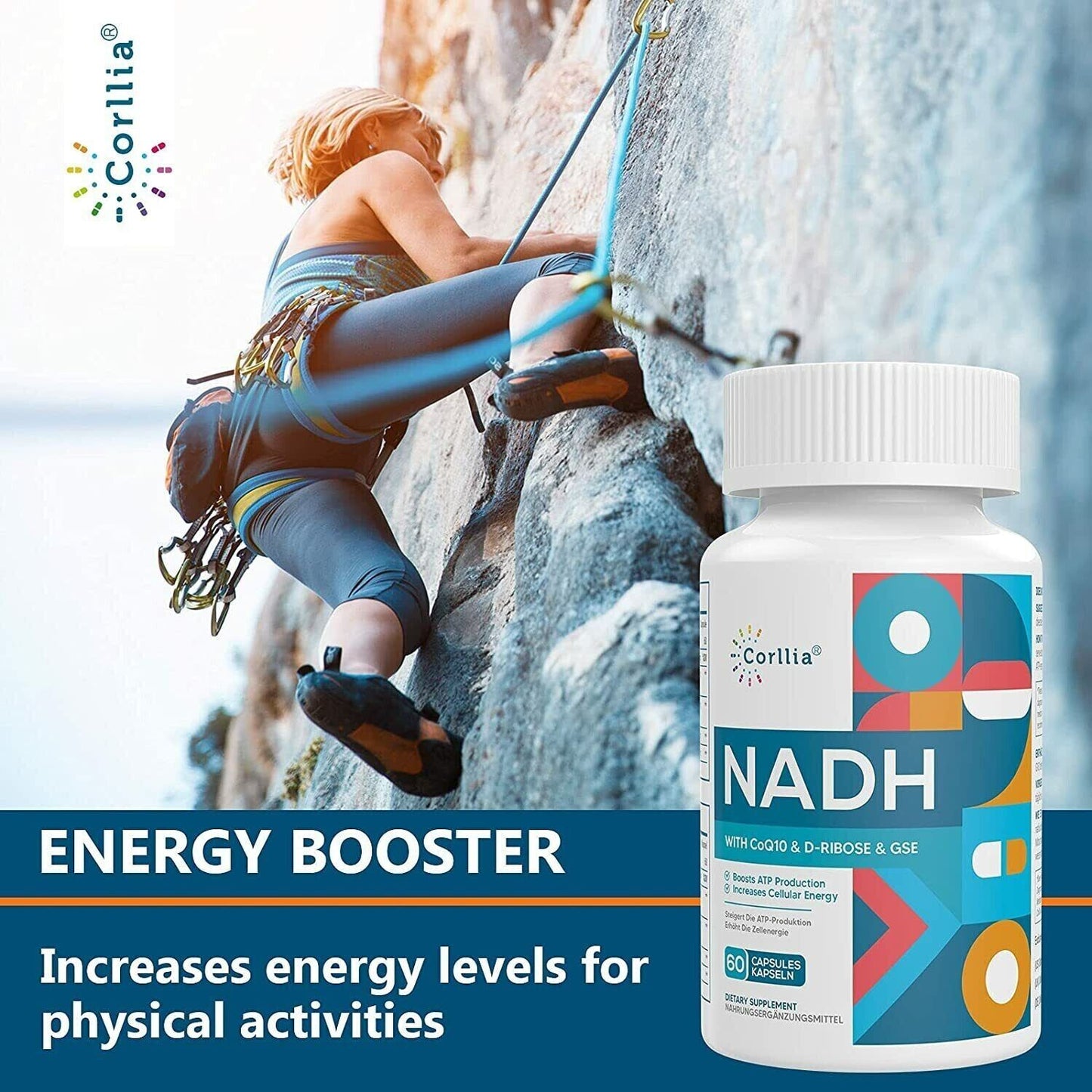NADH 50mg + Ubiquinol 200mg + D-Ribose 150mg ANTI-AGING FORMULA NAD+ Booster