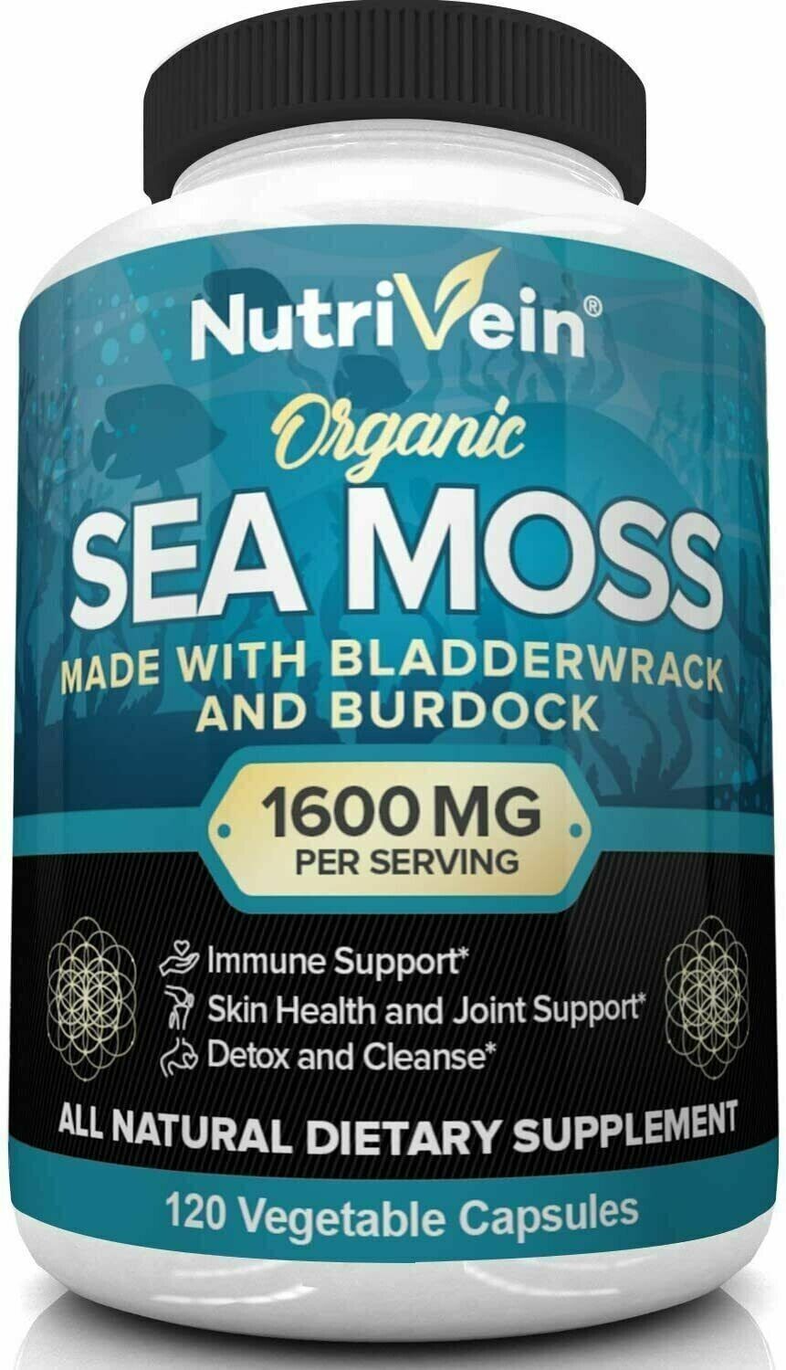 NUTRIVEIN ORGANIC IRISH SEA MOSS 1600mg 120 Caps DOUBLE STRENGTH - FREE EXPRESS!