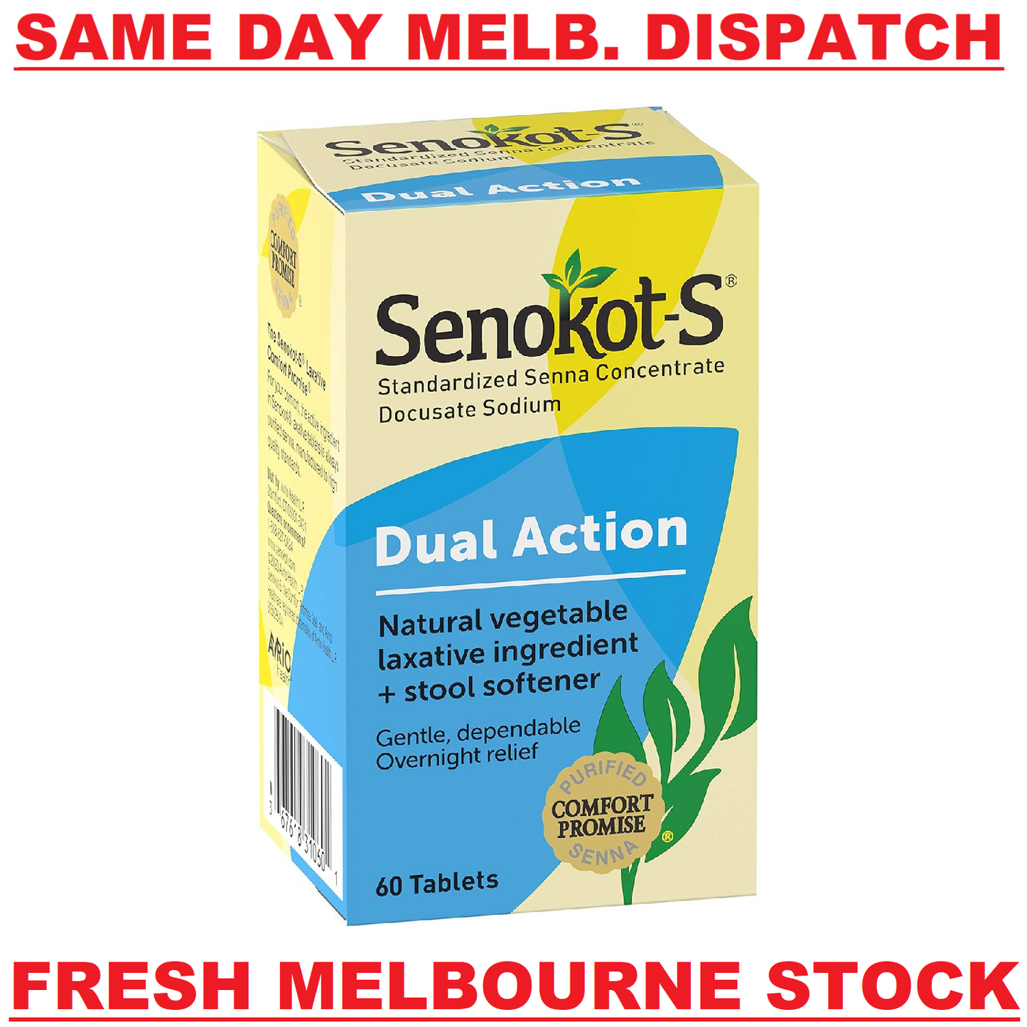 Senokot-S Dual Action Senna Laxative Constipation Relief Soften Stools 60 Tabs