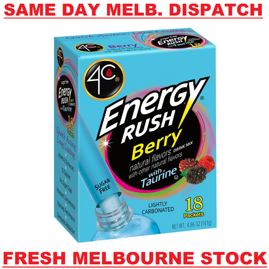 4C Energy Rush BERRY Drink Powder- Sugar Free- 18 Servings- 170mg Caffeine