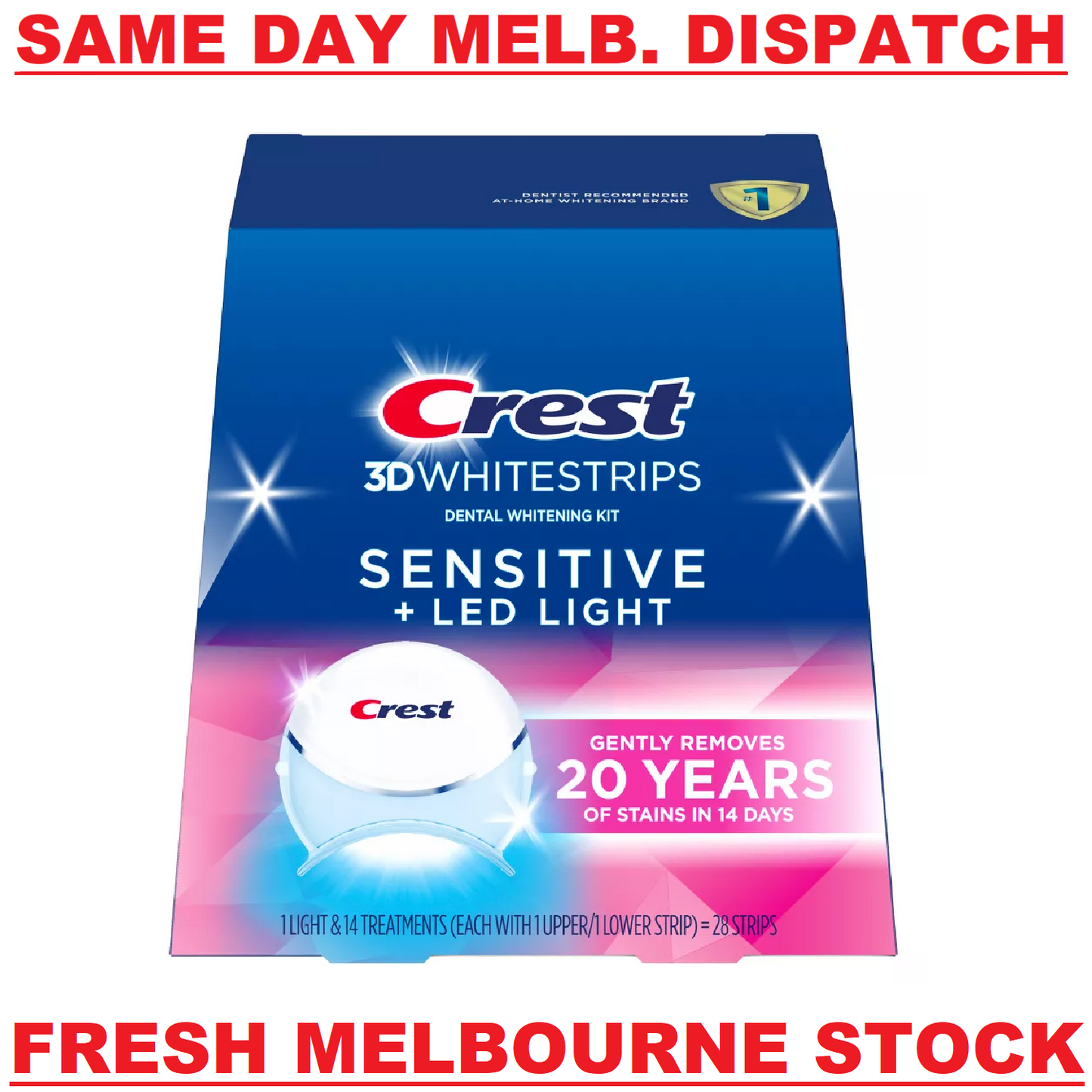 Crest 3D Whitestrips SENSITIVE + LED LIGHT Dental Teeth Whitening Kit 28 Strips