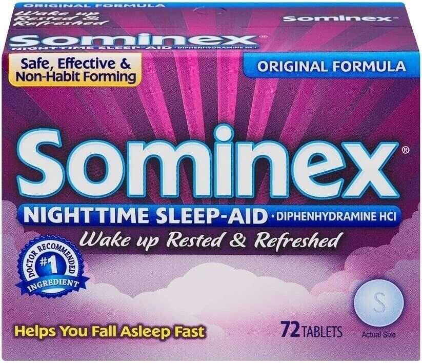 SOMINEX SLEEP AID NIGHT TIME ORIGINAL FORMULA VALUE PACK 72 TABS - FREE EXPRESS