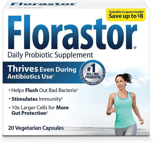 Florastor Daily Probiotic Supplement Digestive Health for Men & Women - 20 Caps