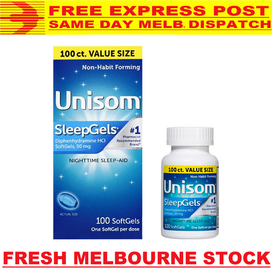 UNISOM Sleep gels 50mg Bed Sleep Aid 100 SoftGels MELB STOCK - FREE EXPRESS POST