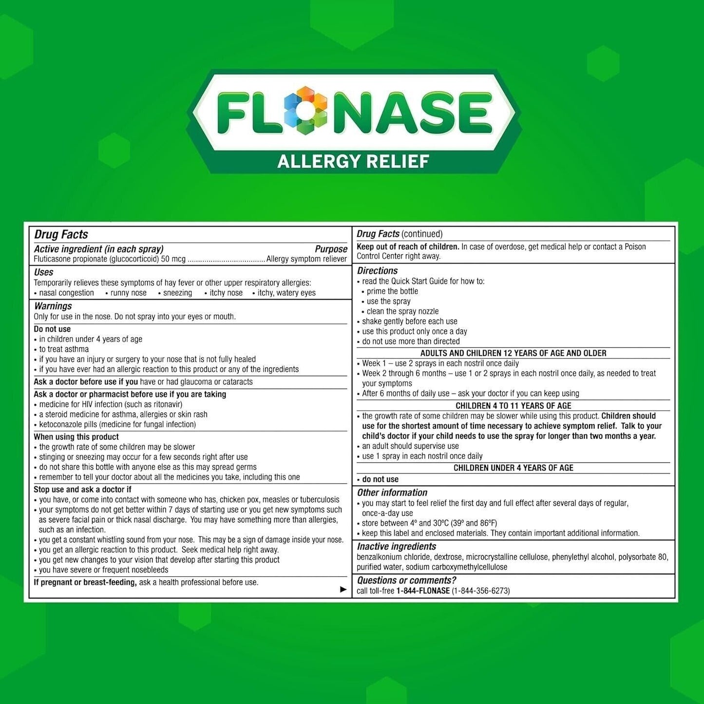 Flonase Allergy & Hayfever Nasal Spray 24HR Relief Non-Drowsy Formula 144 Sprays