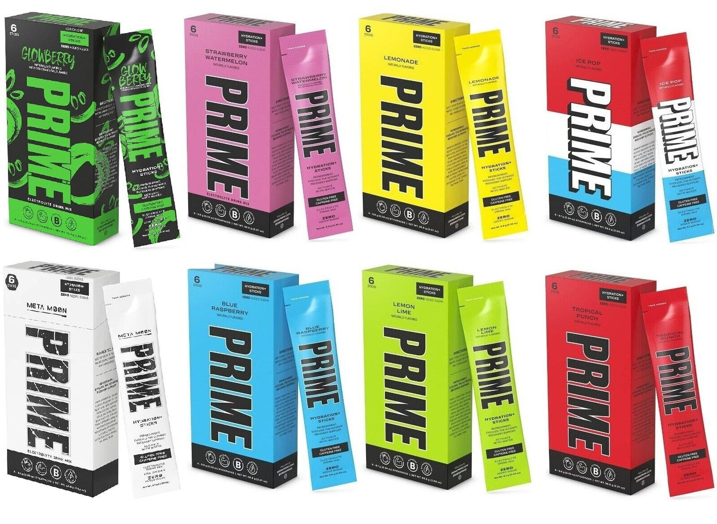 Prime Hydration Powder Sticks -No Added Sugar - 8 Flavours -  6 X 500ml Servings