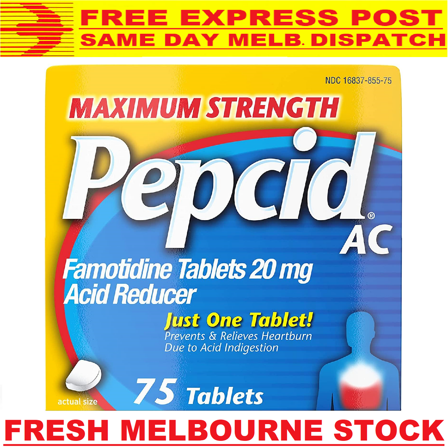 PEPCID AC Famotidine 20mg MAX STRENGTH 75ct Acid Reducer Reflux Heartburn Relief