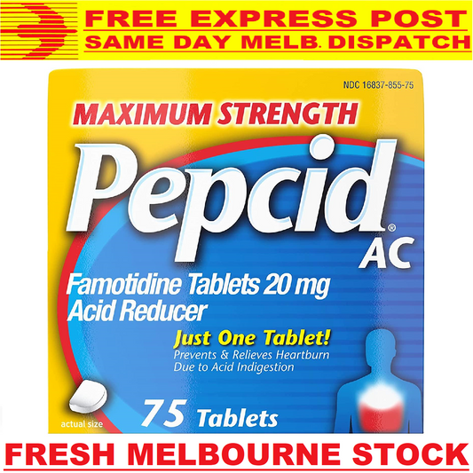 PEPCID AC Famotidine 20mg MAX STRENGTH 75ct Acid Reducer Reflux Heartburn Relief