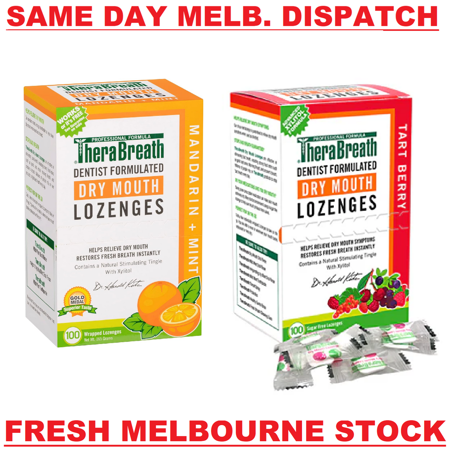 THERABREATH Dry Mouth Lozenges MANDARIN MINT / TART BERRY 100 Lozenge MELB STOCK