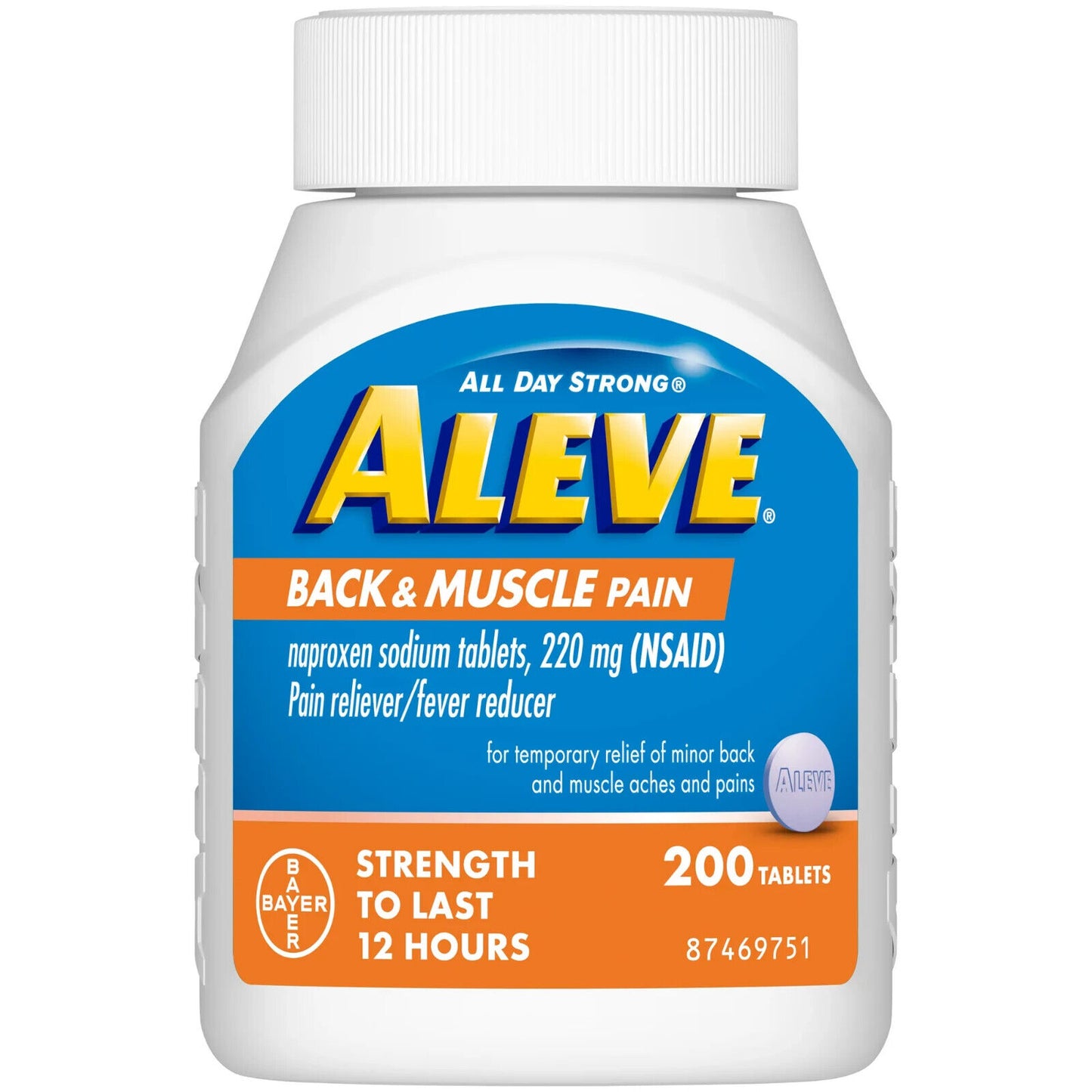 Aleve Back and Muscle Pain 200 Tablets - 12HR Headache Pain Relief Fever Reducer
