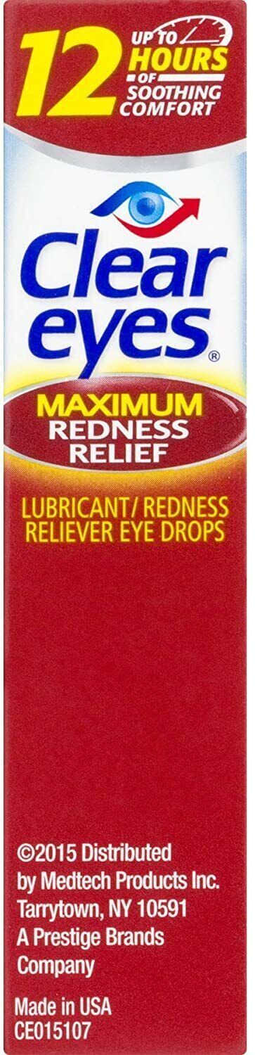 Clear Eyes Lubricant Maximum Strength Redness Relief Eye Drops 15mL FREE EXPRESS