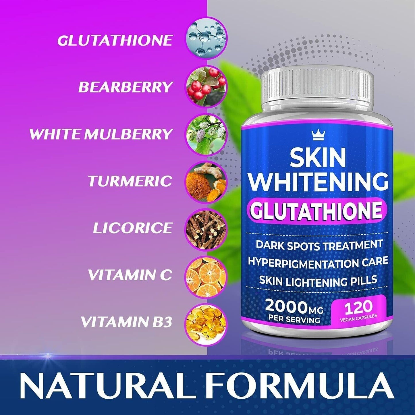 SKIN WHITENING GLUTATHIONE 2000mg Per Serve Brightening Lightening Pills 120 Cap