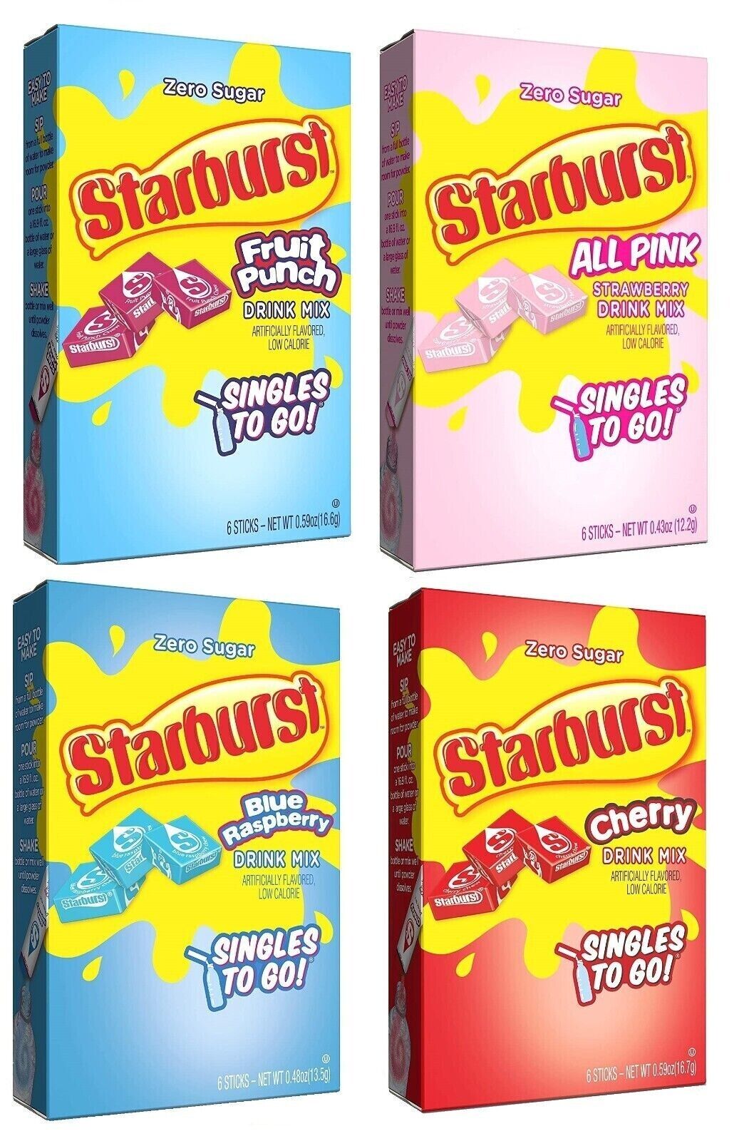 Starburst Drink Mix (sugar free powder) - 4 Flavour Choices - 6 Servings