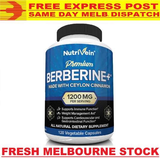 NUTRIVEIN PREMIUM BERBERINE HCL 1200mg 120 Capsules Ceylon Cinnamon FREE EXPRESS