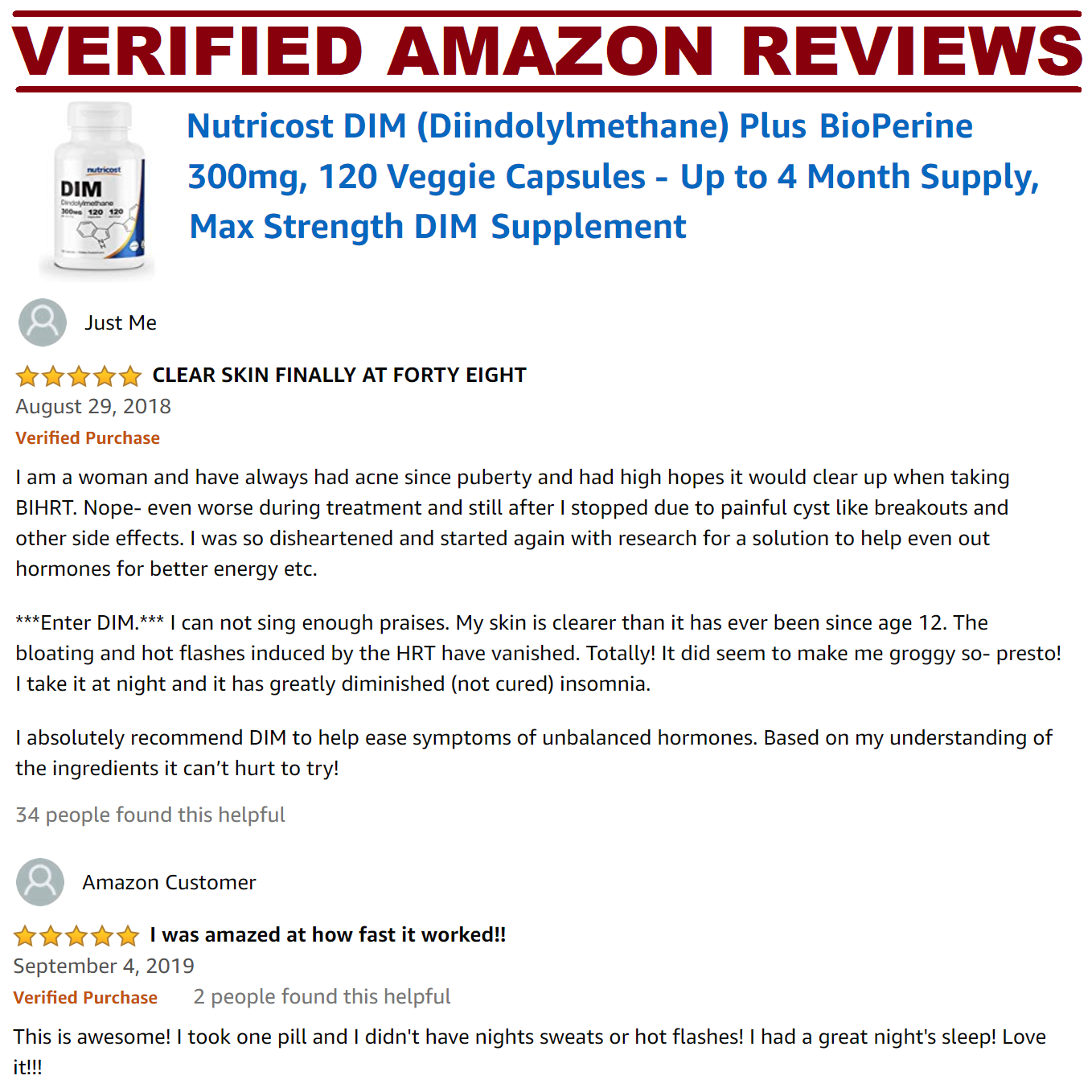 Nutricost DIM Diindolylmethane 300mg 120 Caps MAXIMUM STRENGTH MEGA VALUE PACK!
