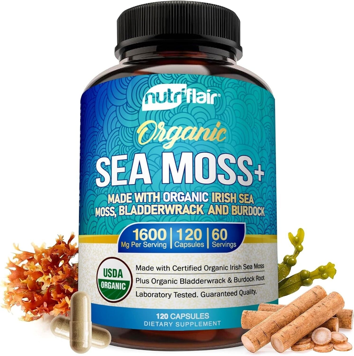 Nutriflair ORGANIC IRISH SEA MOSS PREMIUM GRADE 1600mg 120 Capsules FAST POST