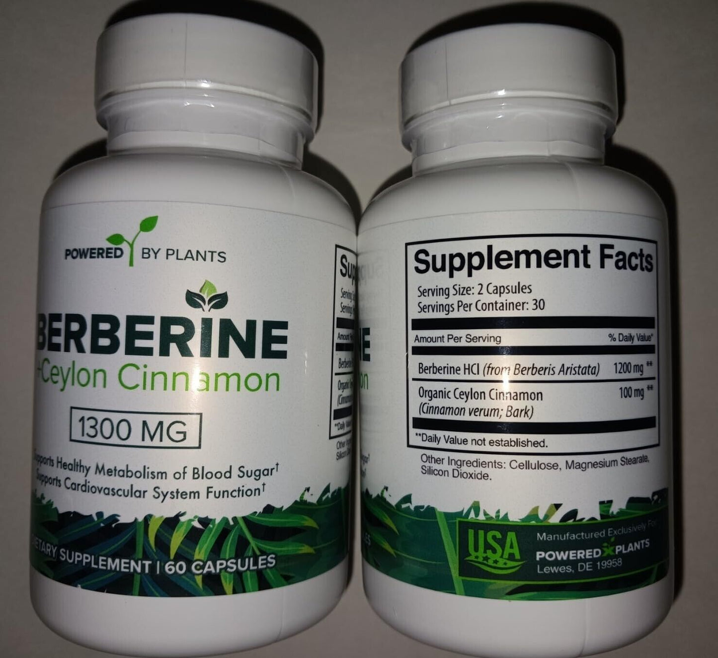 POWERED X PLANTS Berberine + Ceylon Cinnamon 1300mg Blood Sugar Support 60 Caps