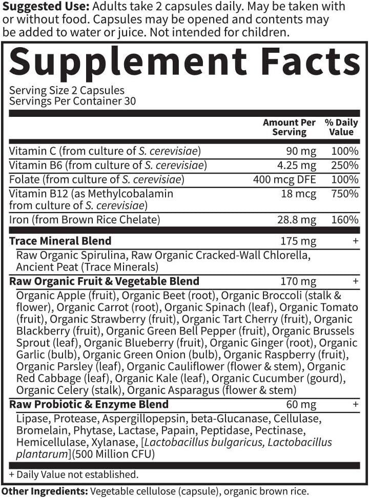 GARDEN OF LIFE Vitamin Code Healthy Blood IRON 28mg INCREASED ABSORPTION 60 Caps