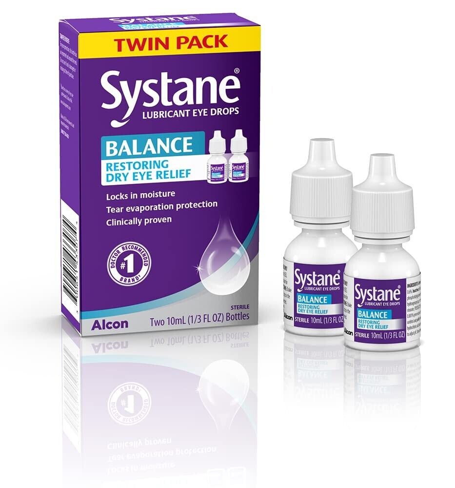 Systane Lubricant Eye Drops - BALANCE Restoring Dry Eye Relief 2 x 10mL Bottles