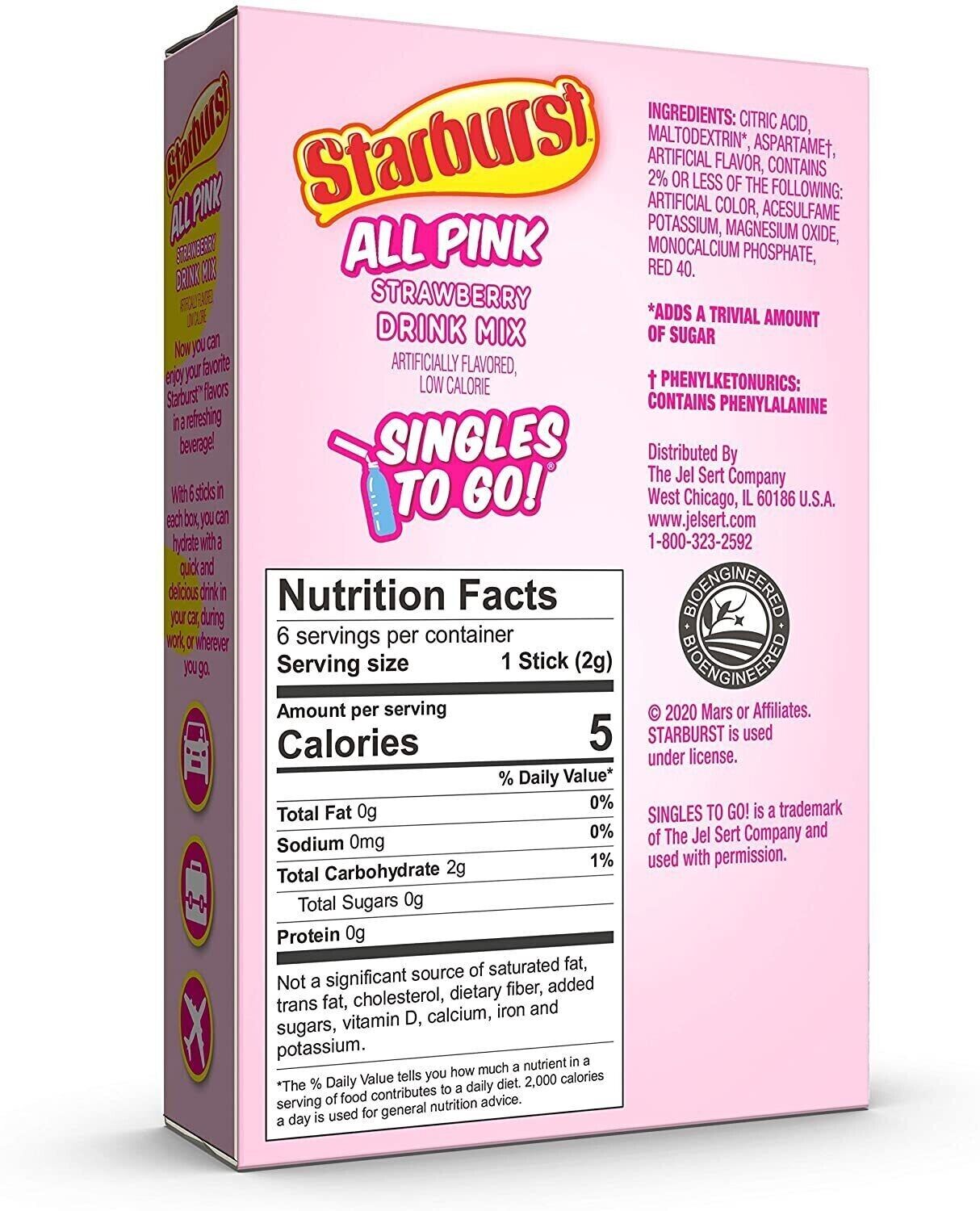 Starburst Drink Mix (sugar free powder) - 4 Flavour Choices - 6 Servings
