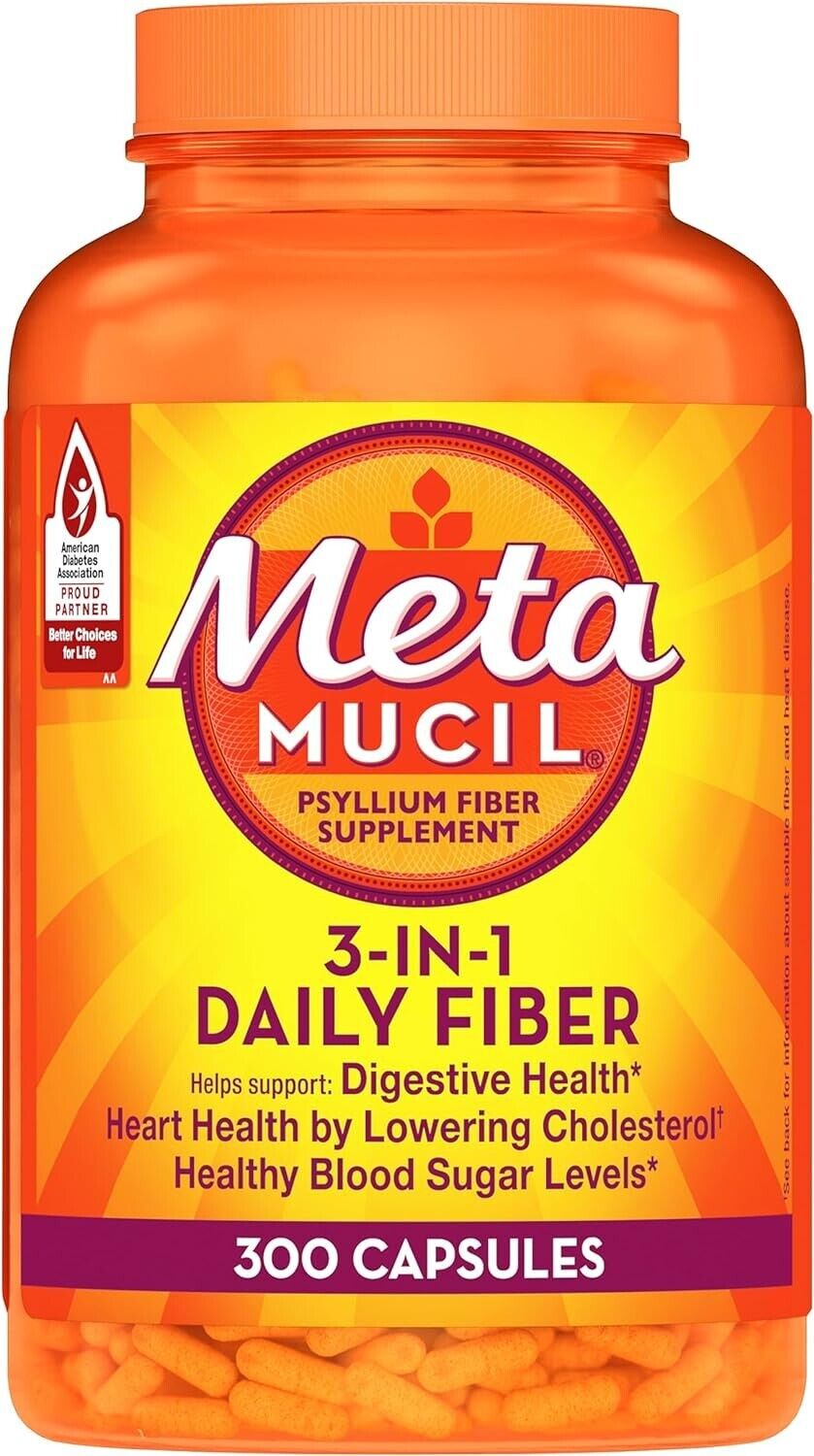 Metamucil Fibrecaps 3-In-1 Daily Fibre Supplement Digestive Health 300 Capsules