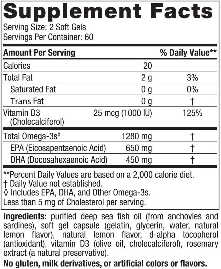 NORDIC NATURALS Ultimate Omega-D3 1280mg + 1000 IU D3 - 120 Soft Gels Lemon