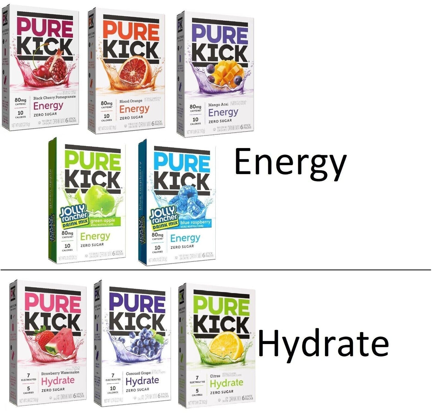 Pure Kick Electrolyte & Energy Drink- Sugar Free- 6 Servings - 8 Flavours