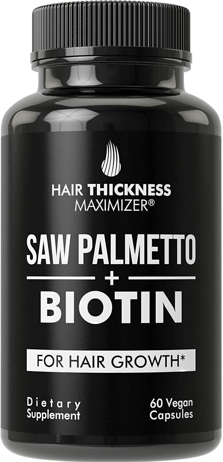 SAW PALMETTO 1000 mg + BIOTIN 10000 mcg HAIR GROWTH VITAMINS DHT BLOCKER 60 CAPS