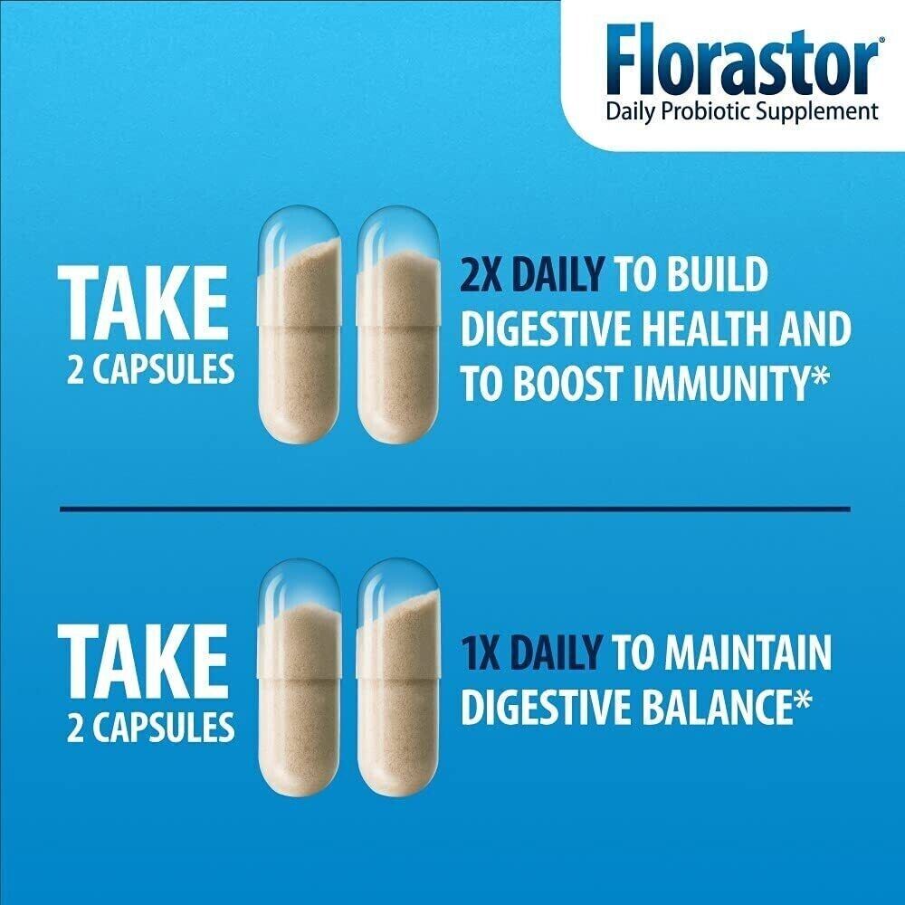 Florastor Daily Probiotic Supplement Digestive Health for Men & Women - 50 Caps