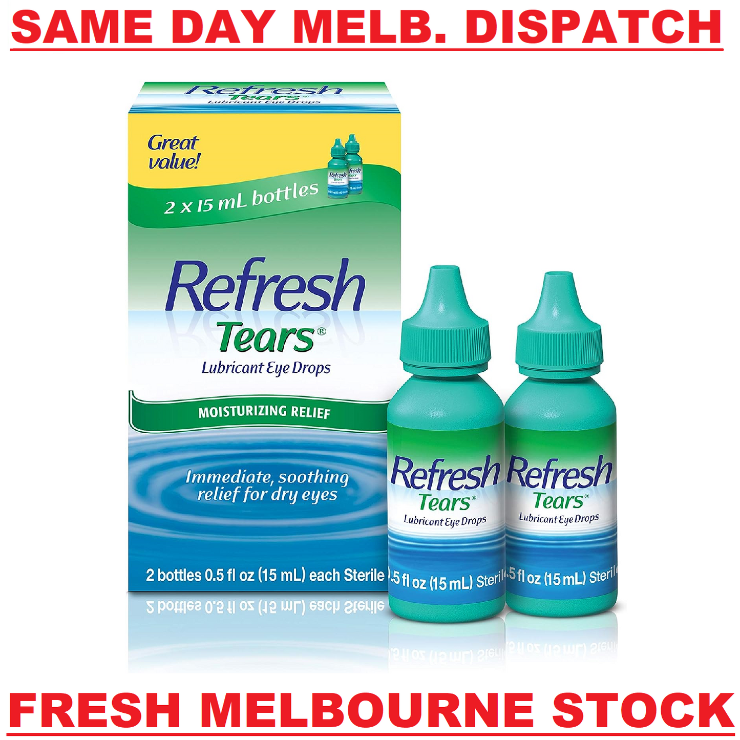 Refresh Tears Lubricant Eye Drops for Dry Eyes Redness Relief - 2 x 15mL Bottles