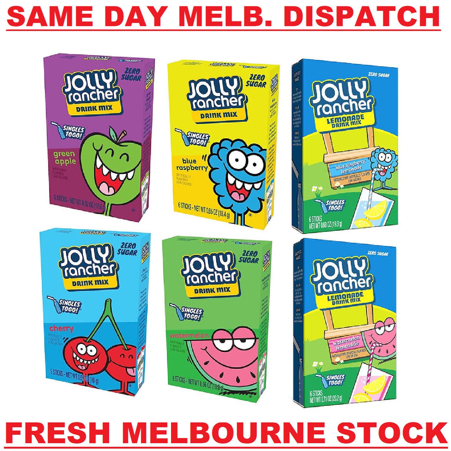 Jolly Rancher Drink Mix (sugar free powder) - 6 Flavour Choices - 6 Servings