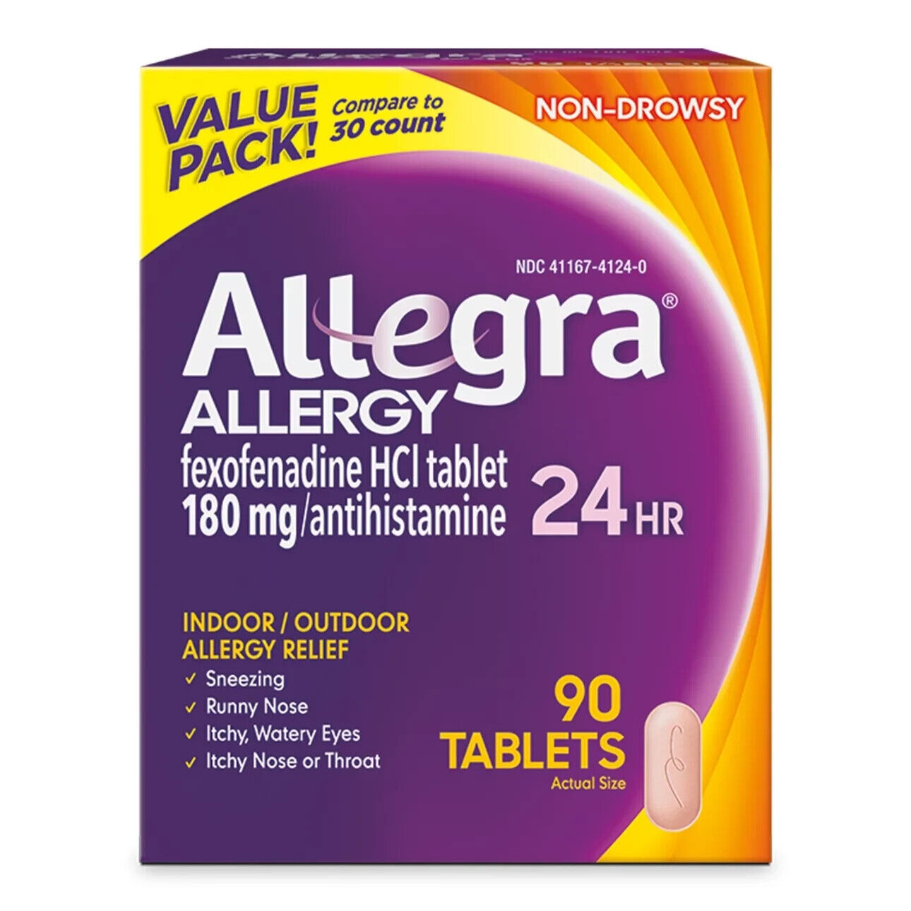 ALLEGRA ALLERGY FEXOFENADINE 180MG (SAME AS TELFAST 180MG) 90 TABLETS EXP. 01/25