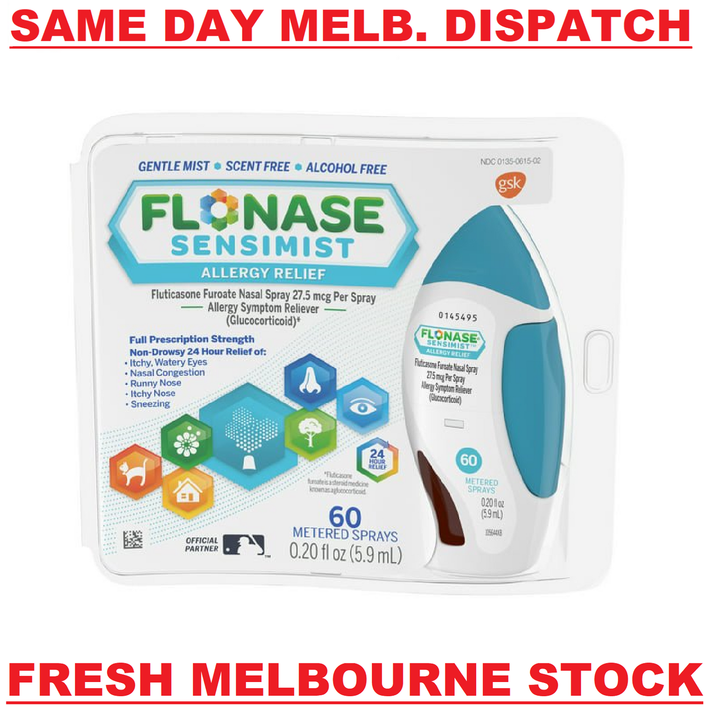 Flonase Sensimist Allergy Hayfever Nasal Spray 24HR Relief Non-Drowsy 60 Sprays