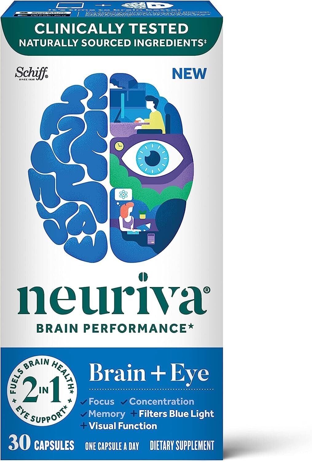 NEURIVA Brain Performance for Brain & Eye Health Memory Eyesight Support 30 Caps