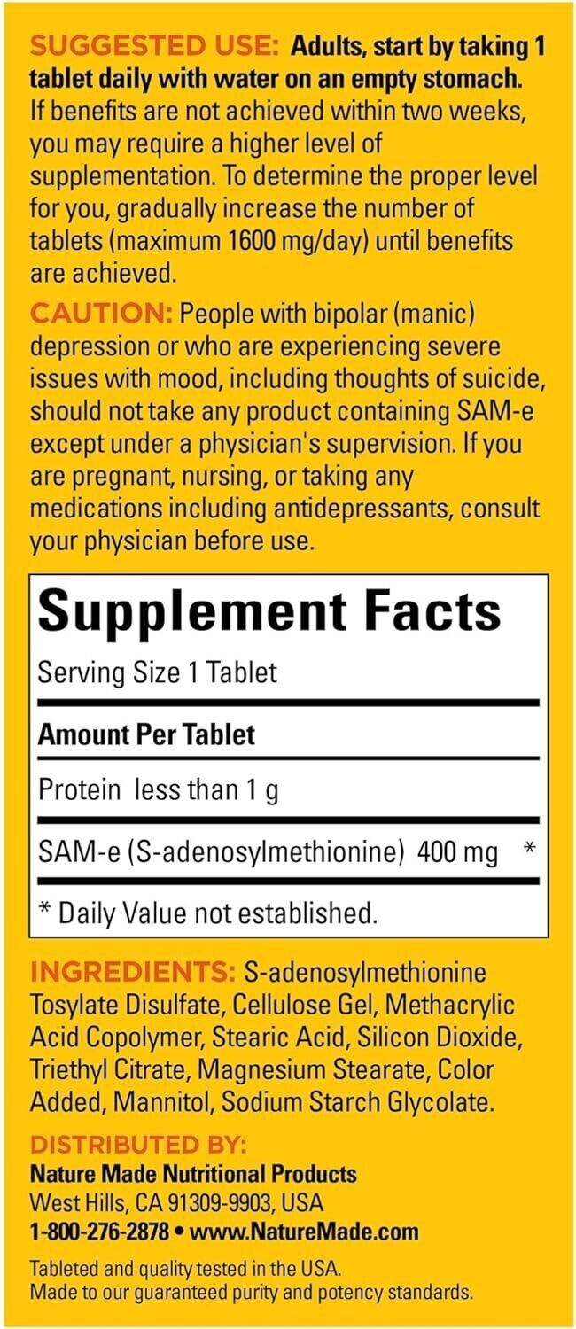Nature Made SAM-e Complete 400mg Healthy Mood & Joint Support SAMe - 36 Tablets
