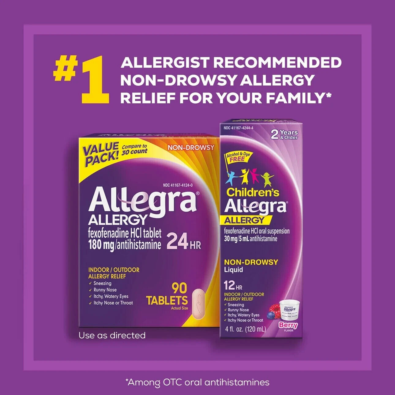 ALLEGRA ALLERGY FEXOFENADINE 180MG (SAME AS TELFAST 180MG) 90 TABLETS EXP. 01/25
