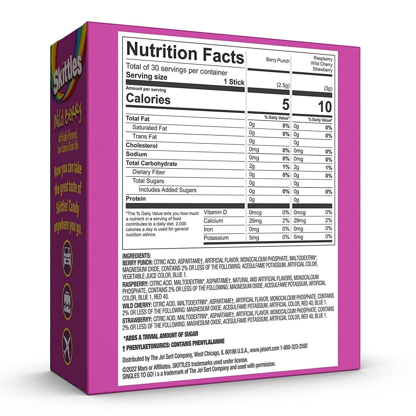 Skittles SUGAR FREE Drink Mix (4 Mix WILD BERRY Flavours) - 30 Servings