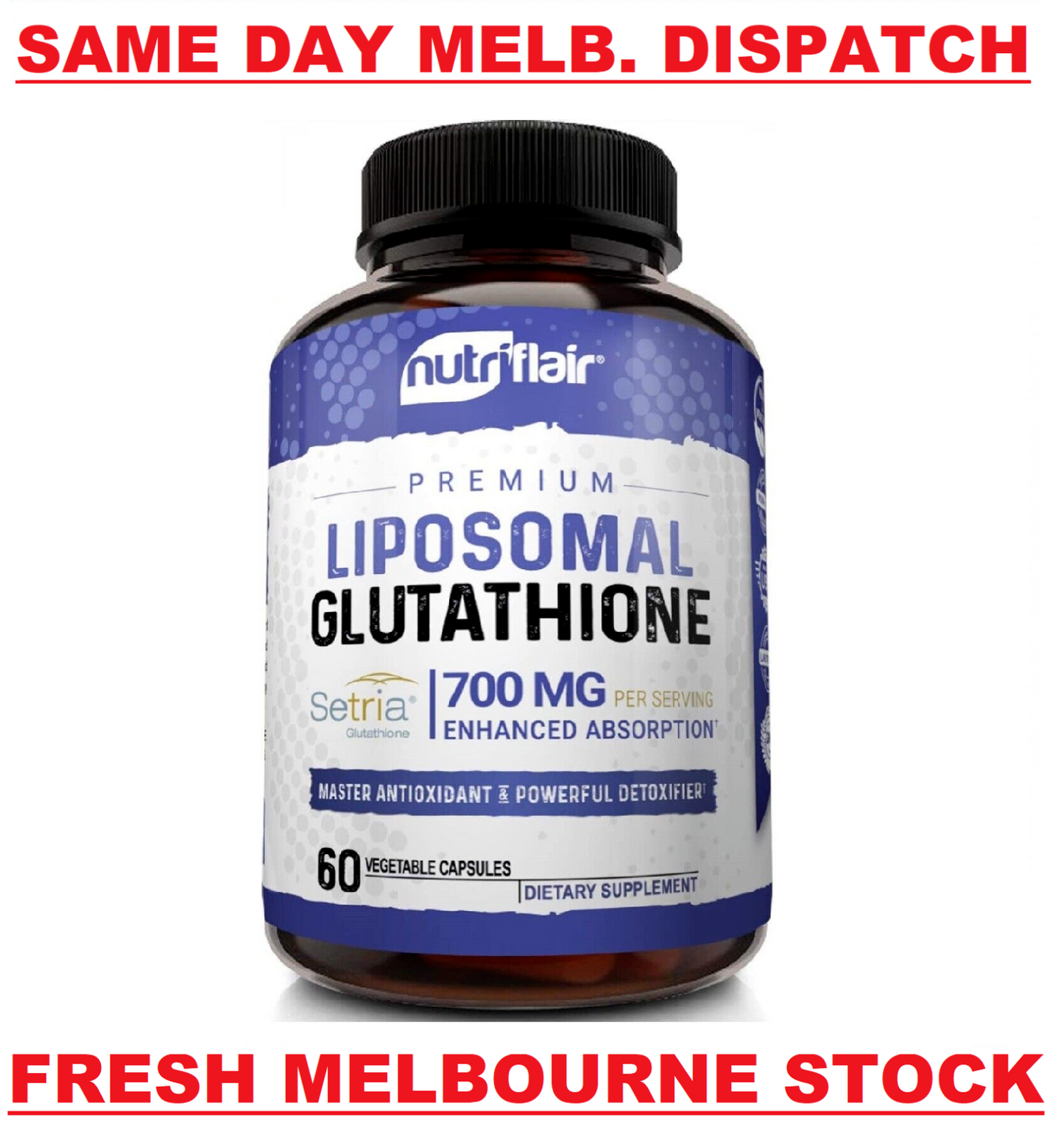 Liposomal Glutathione Setria 700mg 60 Caps NutriFlair DOUBLE STRENGTH & REDUCED