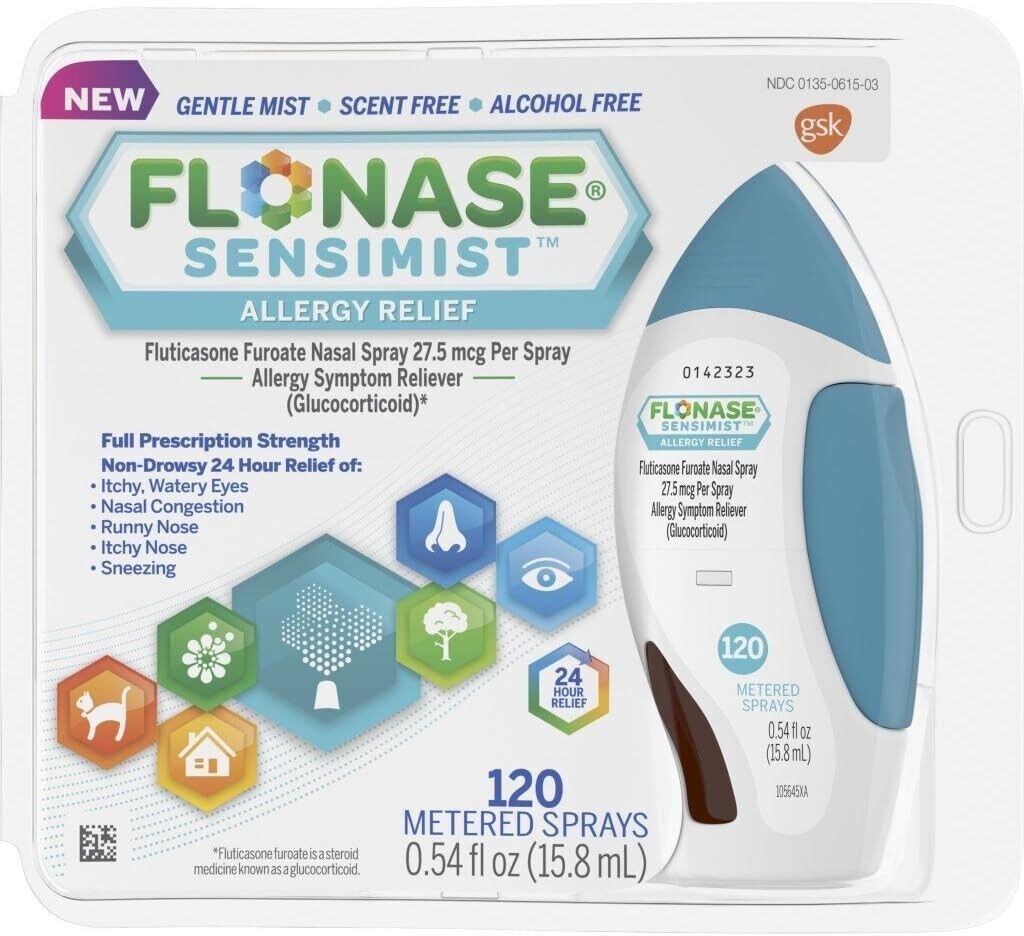Flonase Sensimist Allergy Hayfever Nasal Spray 24HR Relief Non-Drowsy 120 Sprays