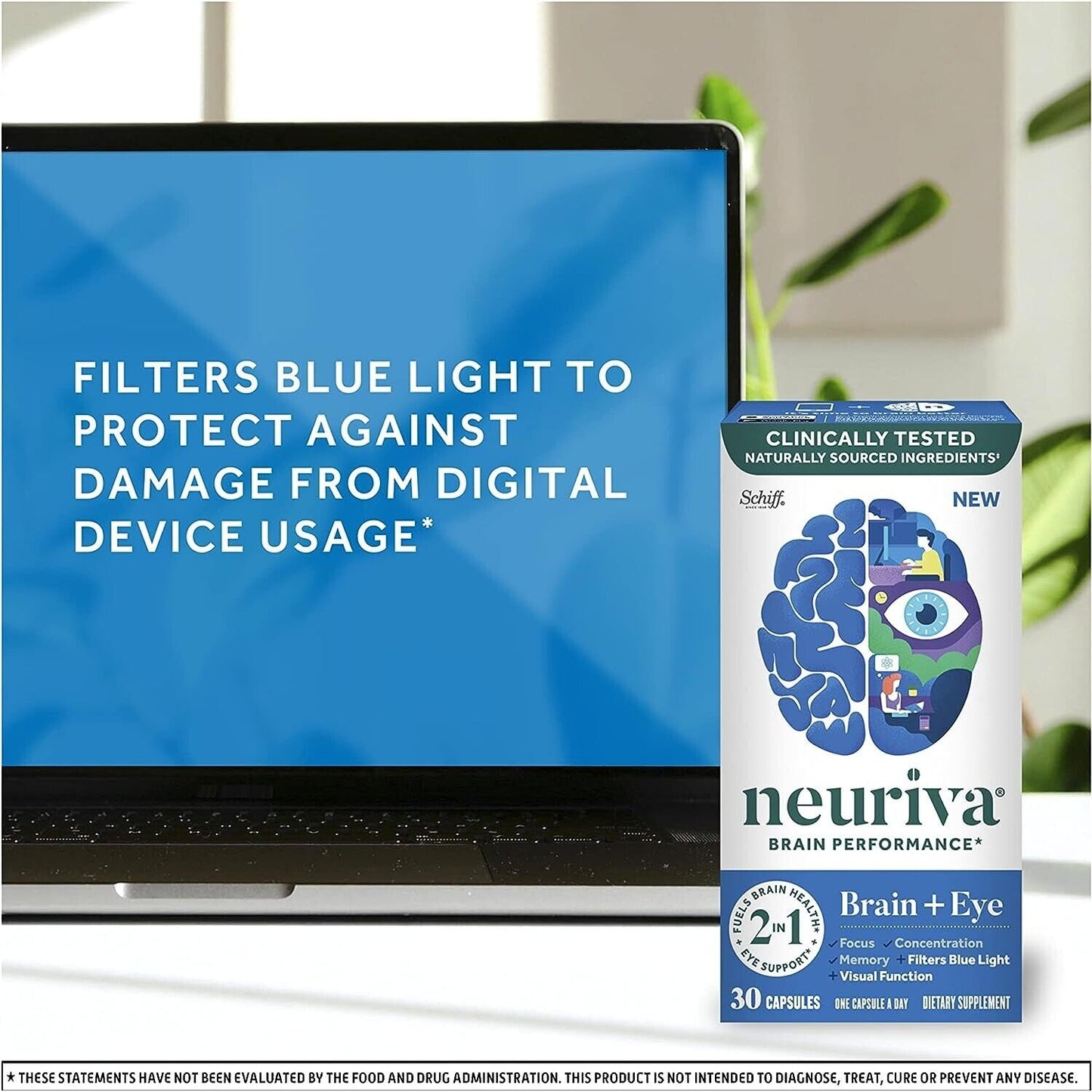 NEURIVA Brain Performance for Brain & Eye Health Memory Eyesight Support 30 Caps