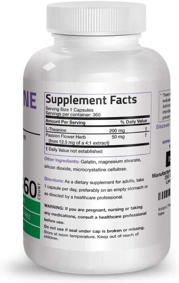 L-Theanine 200mg 360 Caps Bronson DOUBLE STRENGTH - PREMIUM QUALITY - MEGA VALUE