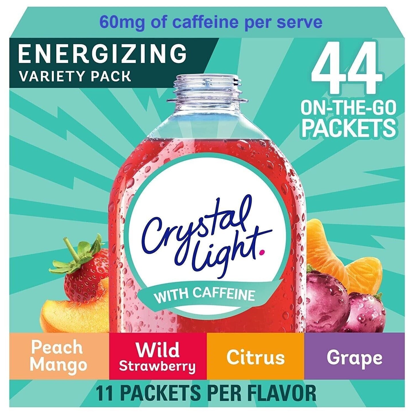 Crystal Light Sugar Free Energy Drink Powder - Fruit Flavours - 44 Servings